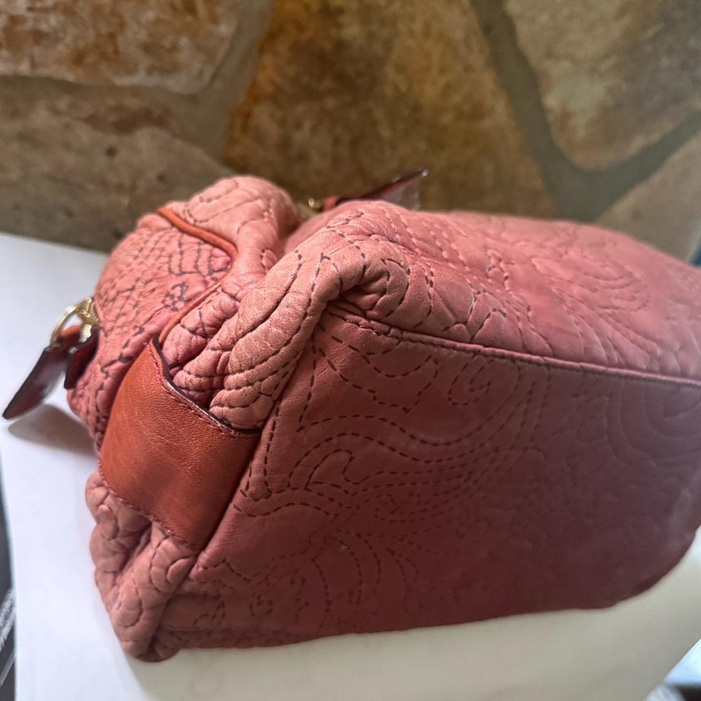 Etro Coral and Tan Embroidered Satchel - Picture 10 of 14